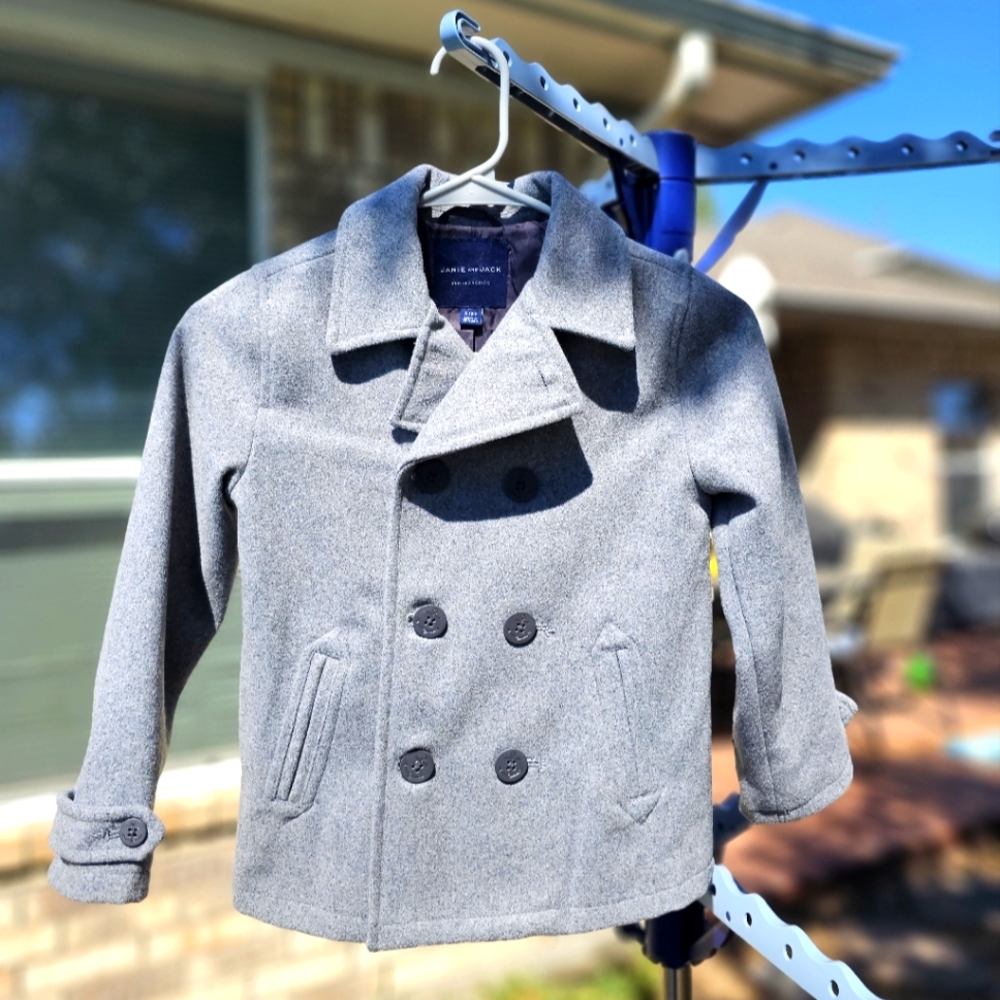 Janie and Jack, classic boys wool peacoat, gray, size 6-7
